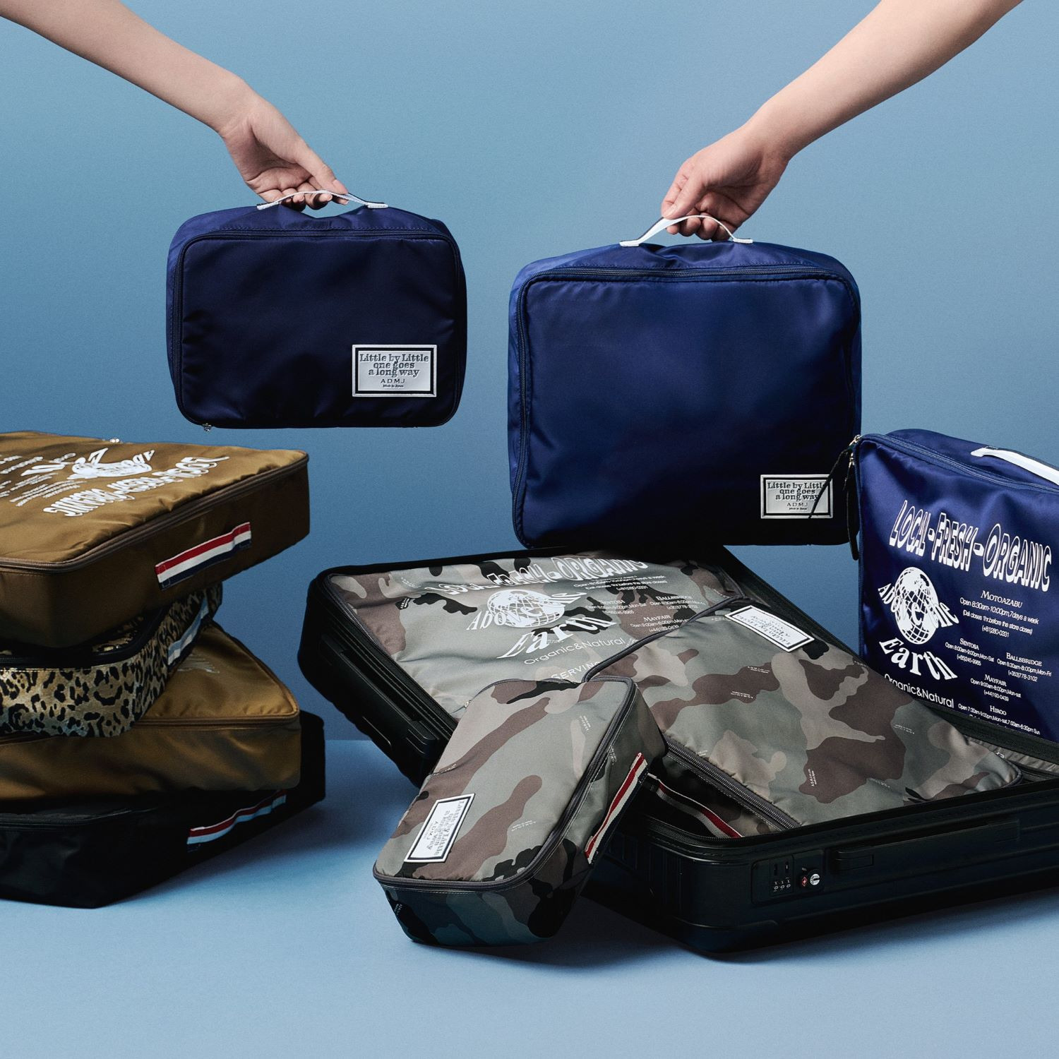 エーディーエムジェイ はっ水イタリアンナイロン トラベルポーチ3点