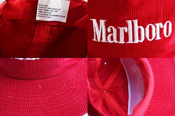 90s Marlboro マルボロ ロゴ刺繍 コーデュロイキャップ 赤 - Sixpacjoe
