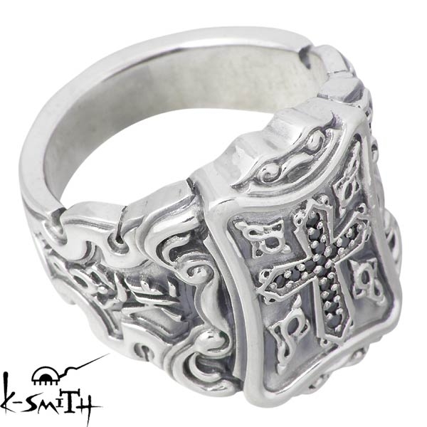 K-SMITH(ケースミス) クロス シルバー リング ブラックキュービック