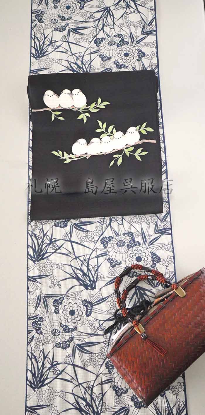 竺仙：菊・梅・笹（絹紅梅）