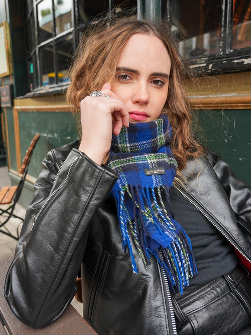 Lewis Leathers - SCOTISH WOOL SCARF - LWB1 (BLUE TARTAN) | SKANDA