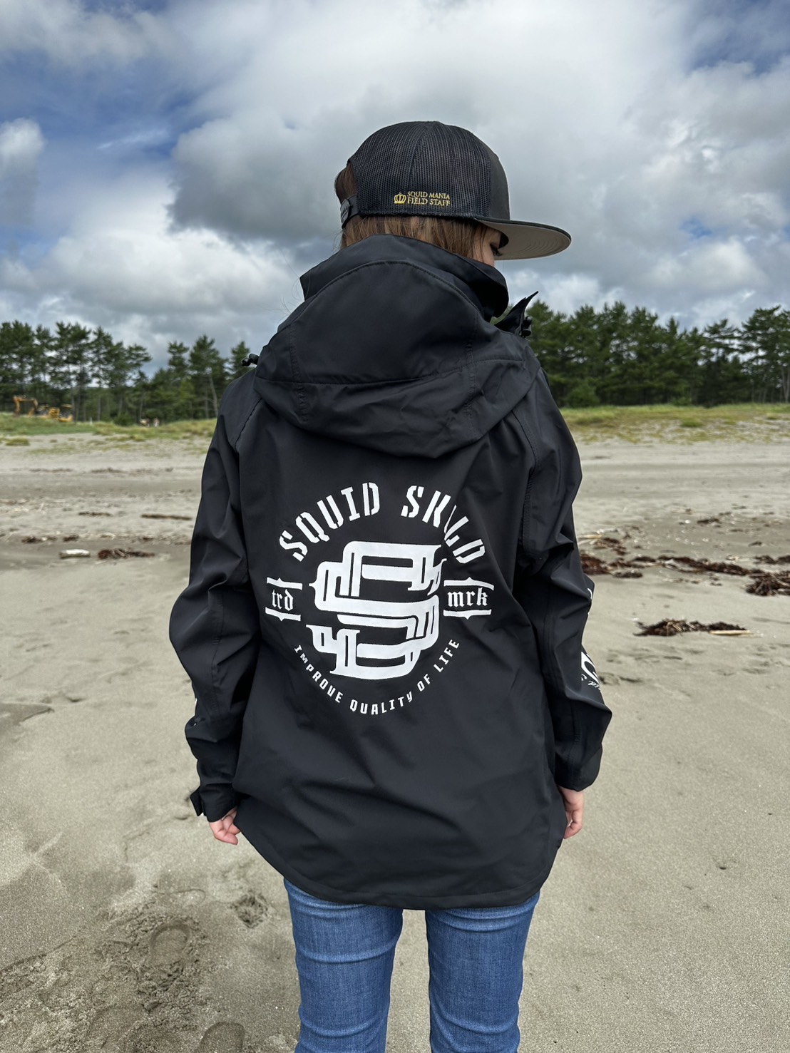 限定 レインジャケット (BLACK×ホワイト) - エギングショップ SQUID MANIA