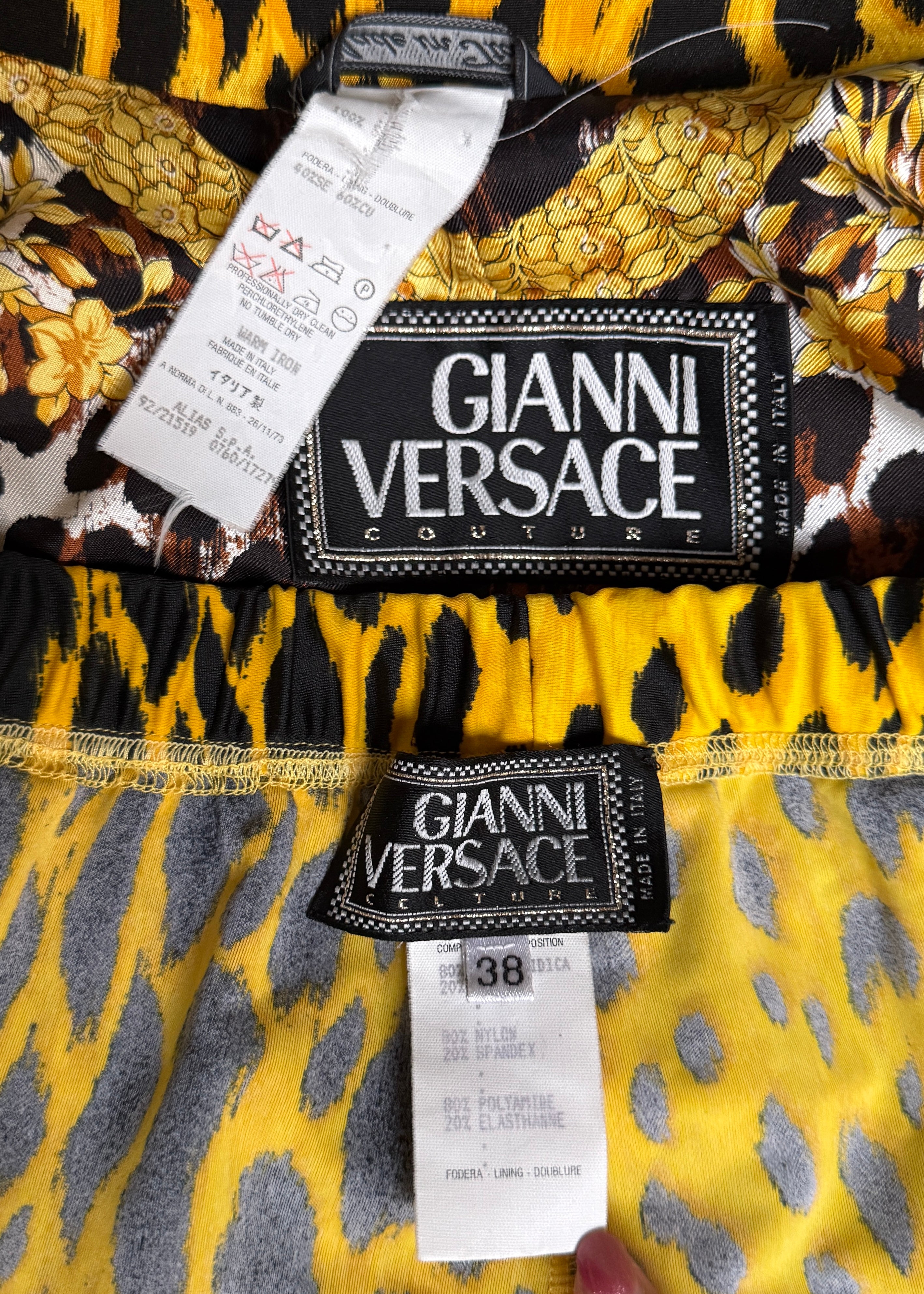 Versace Spring 1992 Runway Yellow Cheetah Print Jacket & Leggings