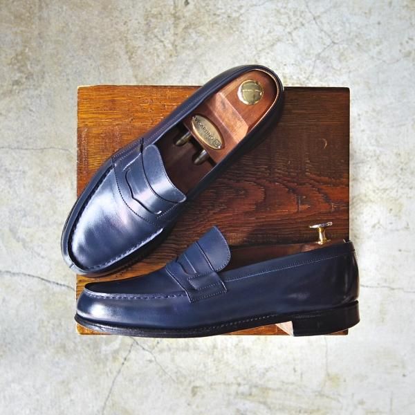 極上☆JM.ウェストン 5.5D【☆紺色/コインローファー/180/ネイビー
