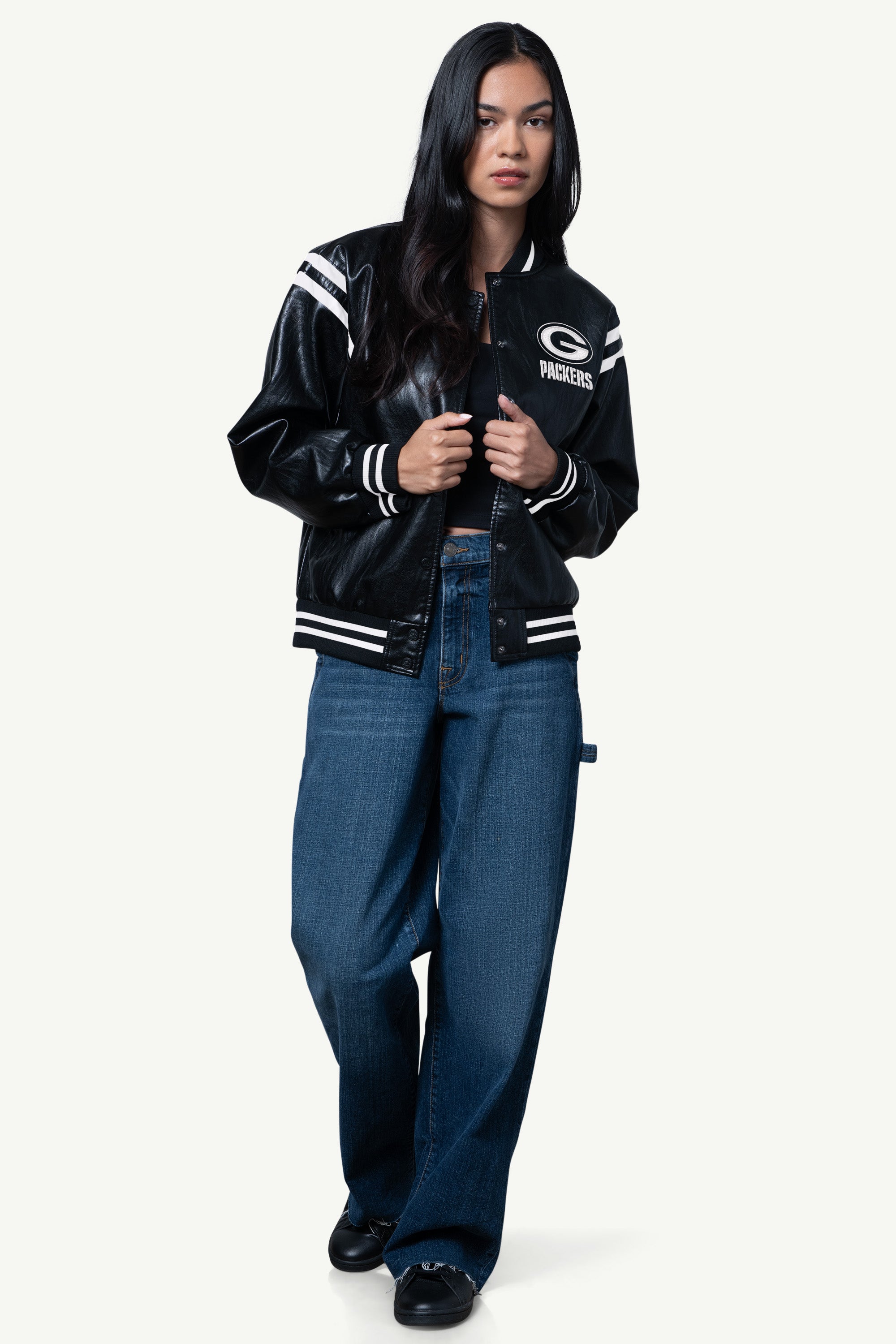 Womens Green Bay Packers Faux Leather Varsity Jacket | NFL | Starter