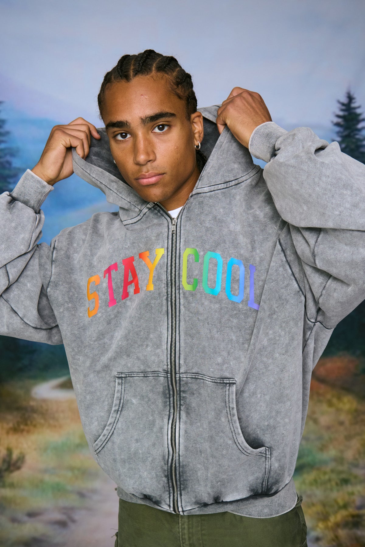 Arch Zip Logo Hoodie (Charcoal Wash) – Staycoolnyc