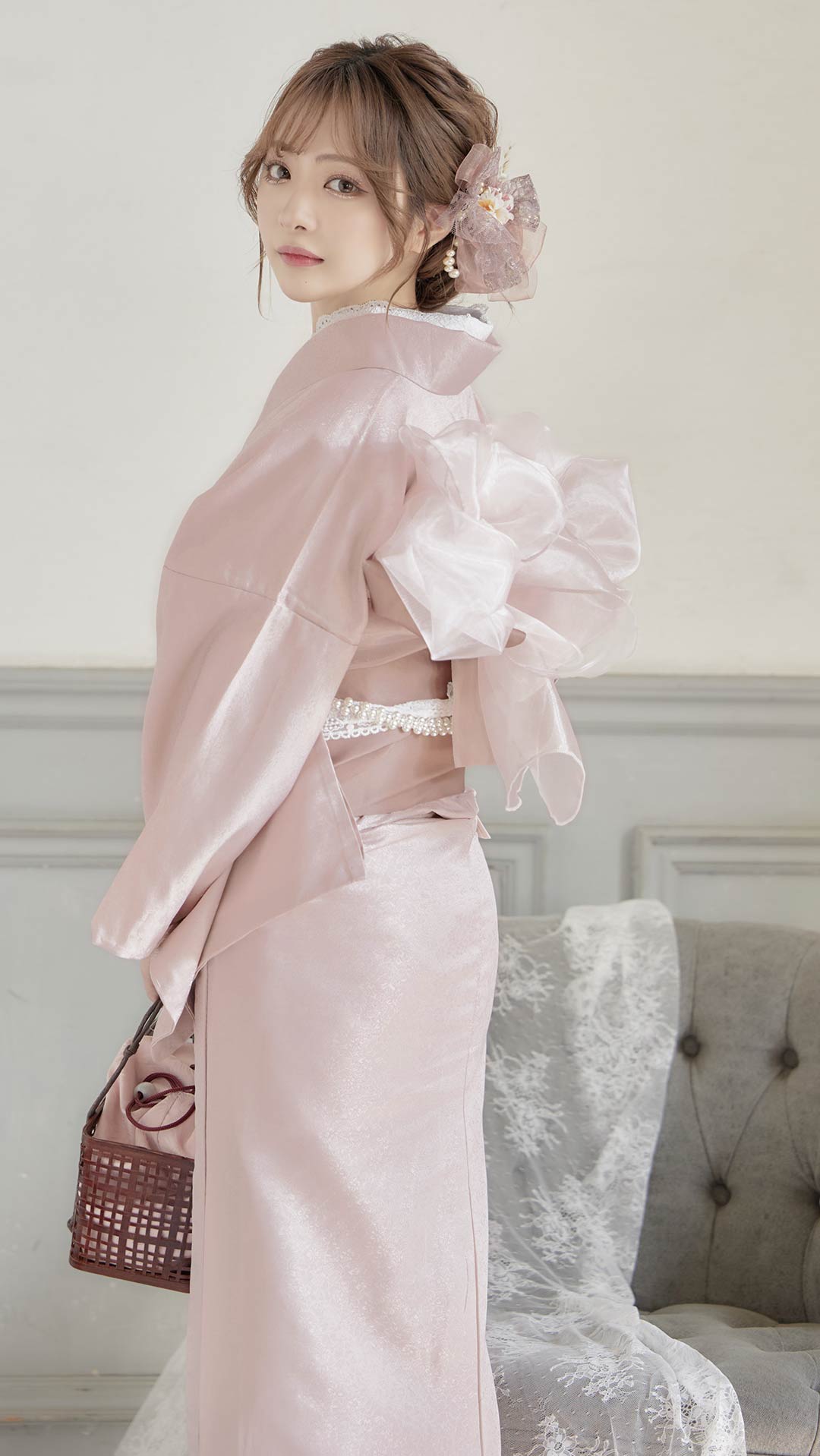 即日発送】【浴衣】ピンク無地浴衣 【浴衣3点セット 浴衣/帯/下駄