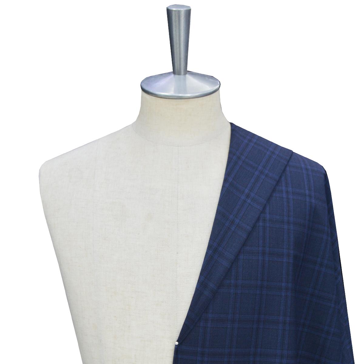 オーダーレディーススーツ スカートセット]ネイビーチェックで落ち着い