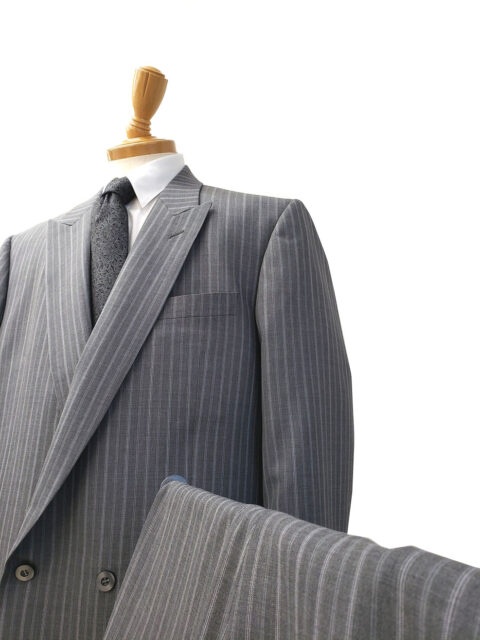英国生地/JOHNFOSTER/ライトグレーストライプ/ダブルスーツ