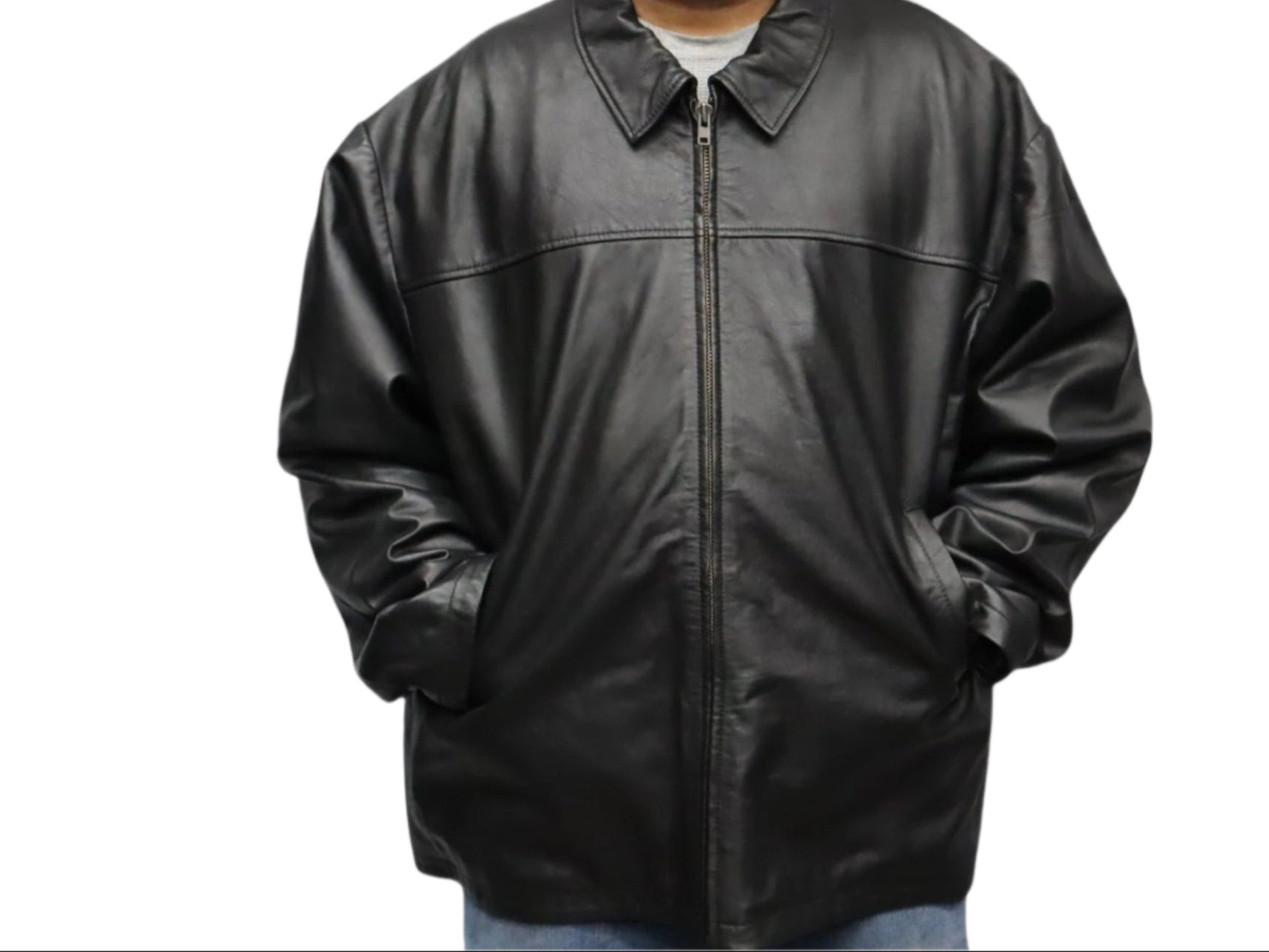 Big Men Sizes Men Black Classic Style Leather Jacket By SUNSET