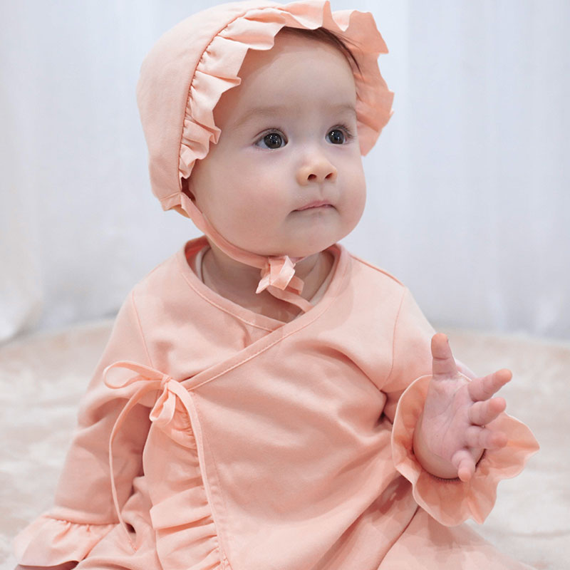 オーガニックコットン100％ ボンネット＆フリルドレス2点SET ベビー