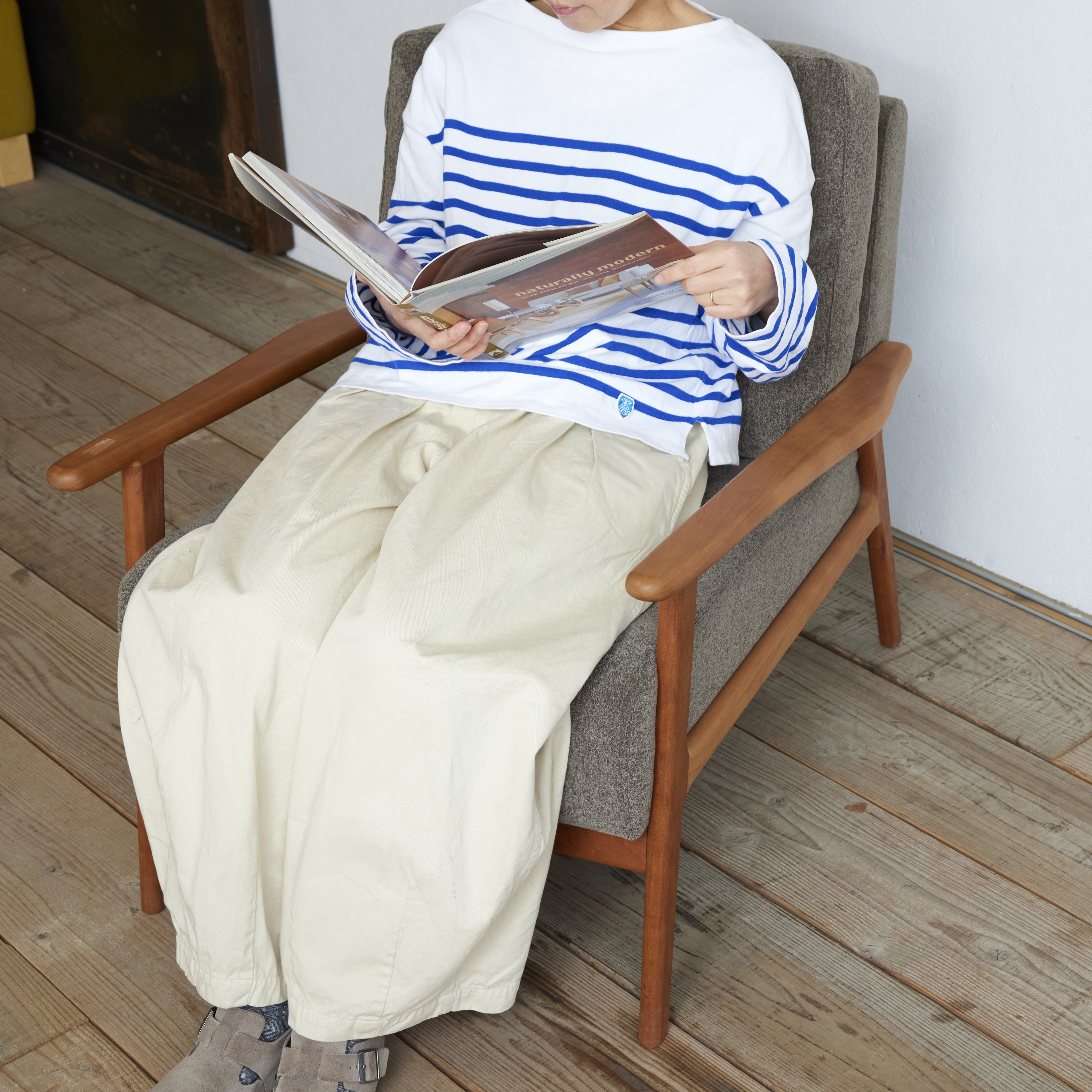 3connkichi】木製ストライプ模様 1人掛けソファ 3connkichi様専用