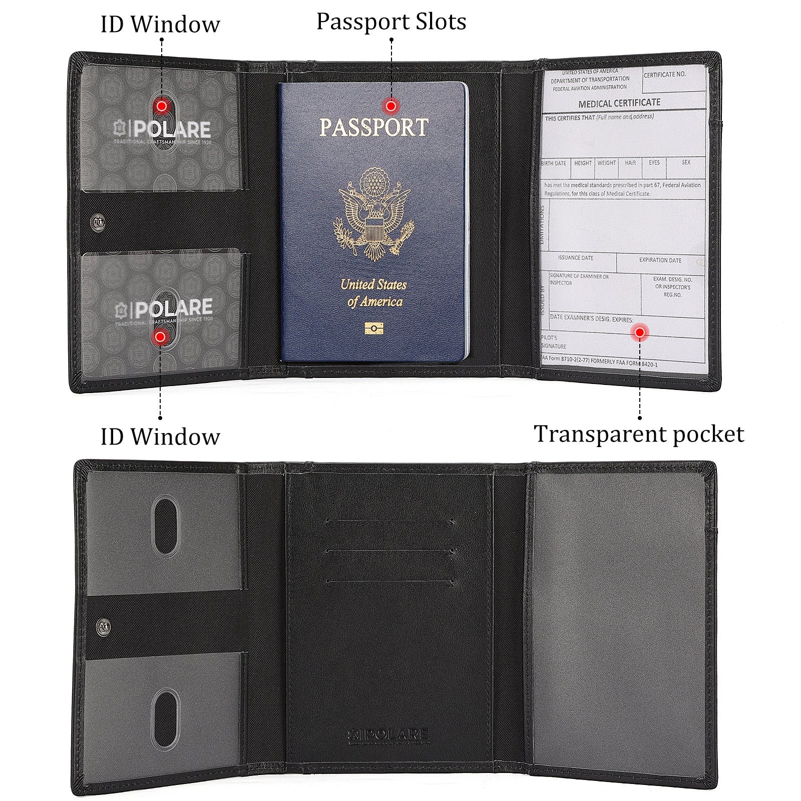 Polare Full Grain Leather Pilot Wallet Passport Holder RFID Blocking T