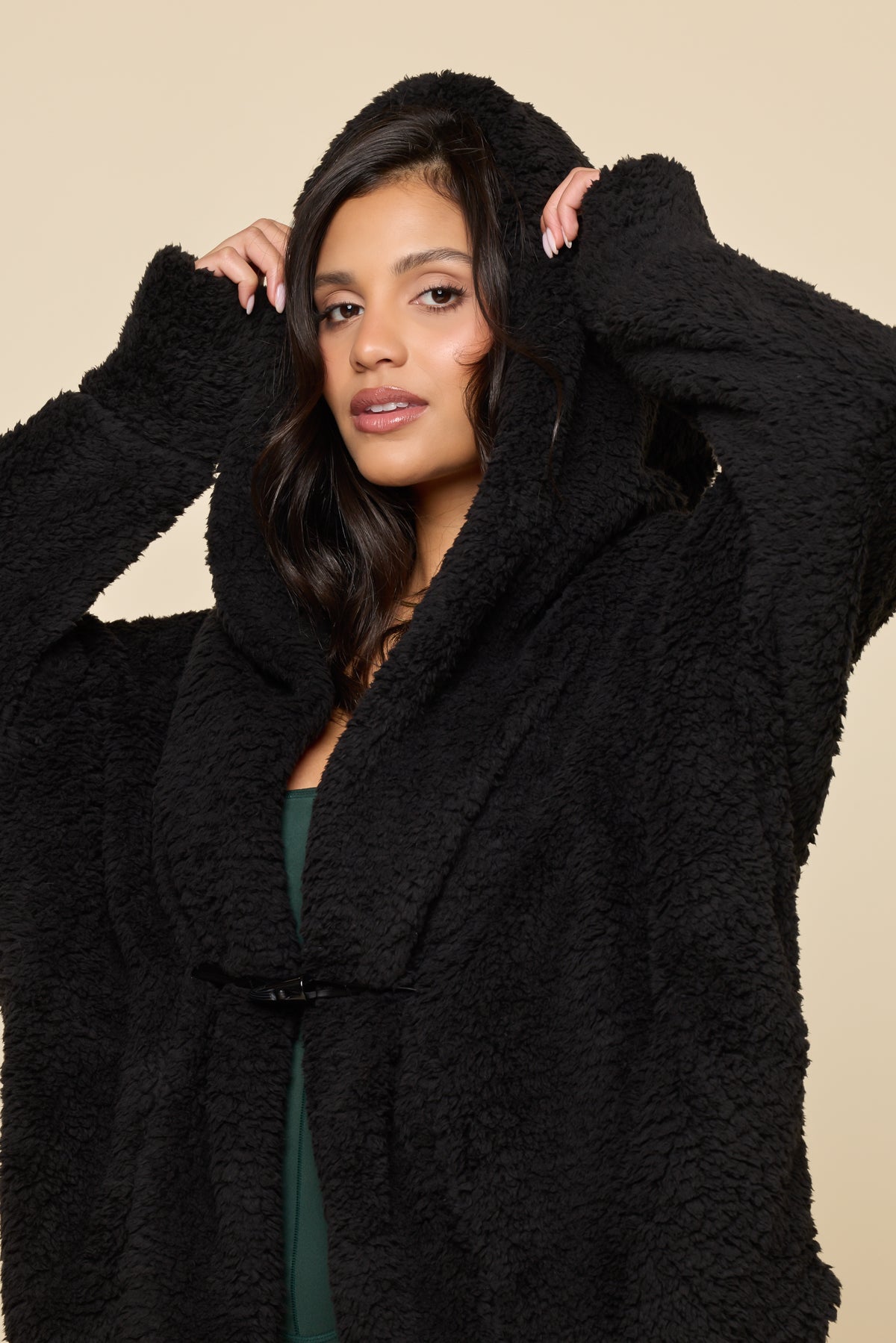 Faux Sherpa Cocoon Coat - Black – POPFLEX®