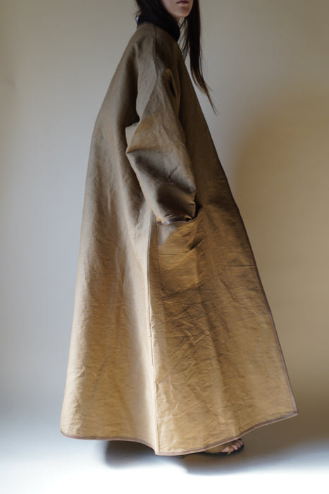 CRISTASEYA COLLARLESS COAT WITH LEATHER PIPING – PORT