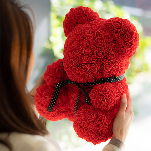 幸せを呼ぶローズテディベアとシャンパンセット – パティスリーフラワー