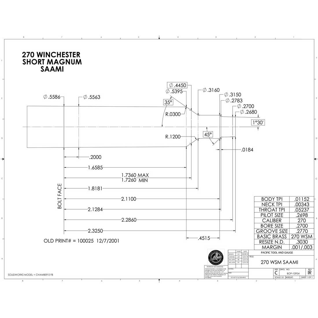 270 Winchester Short Magnum (WSM) SAAMI Chamber Reamer-PTG-1