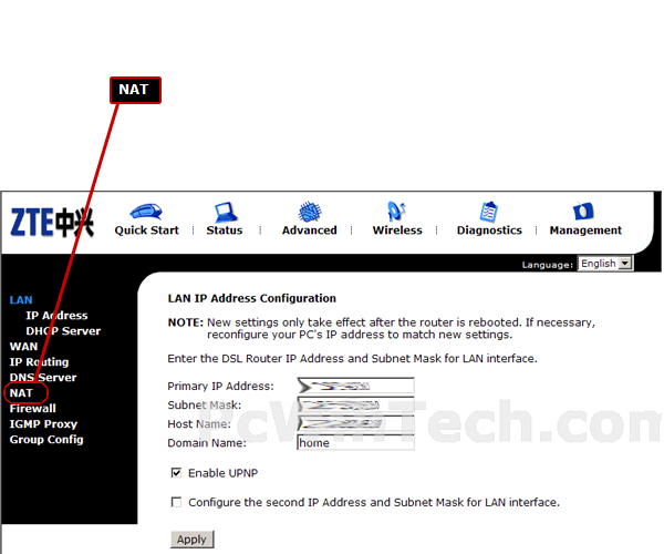 Port Forwarding - ZTE - ZXDSL 831 (ZTE Firmware) | PcWinTech.com™