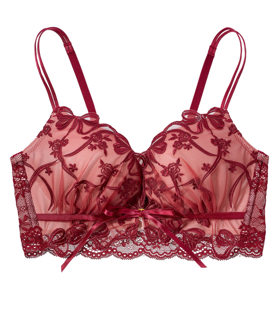 リボンモチーフフロントホックノンワイヤーブラ(B65 レッド): PEACH