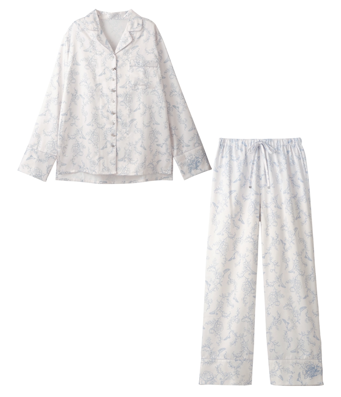 肌側起毛フラワーサテンシャツパジャマ(ワンサイズ ブルー): PEACH