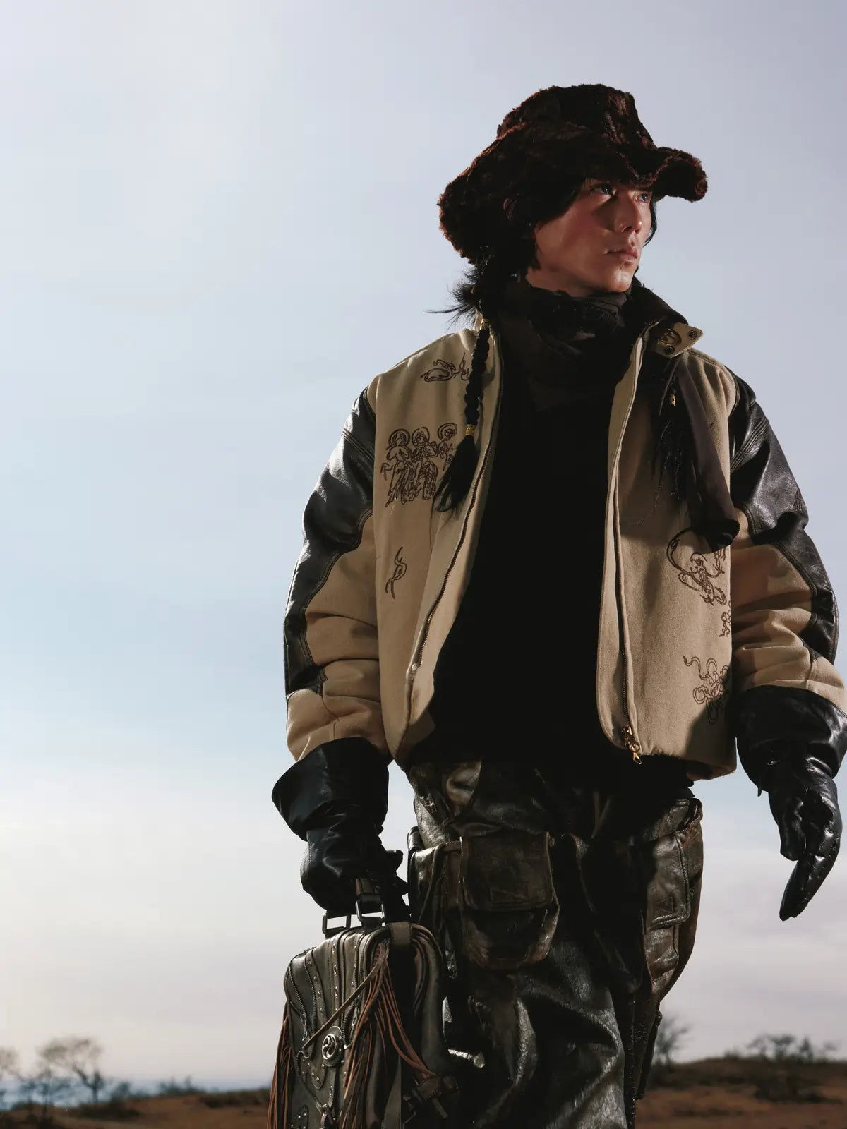 Personsoul Leather Patchwork Cotton Jacket - personsoul