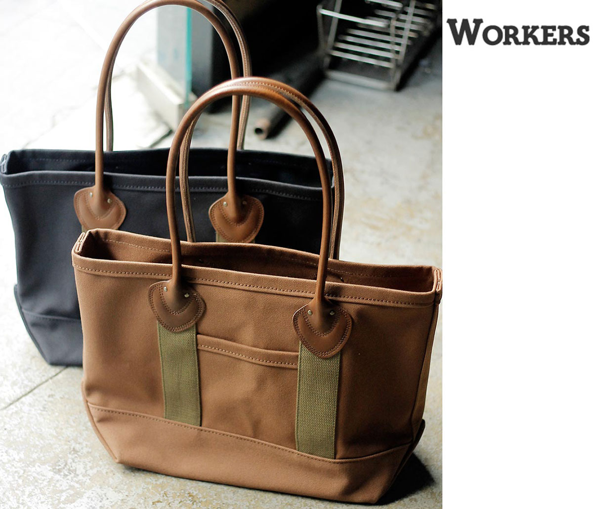 ワーカーズ WORKERS レザー ハンドル キャンバス トート バッグ