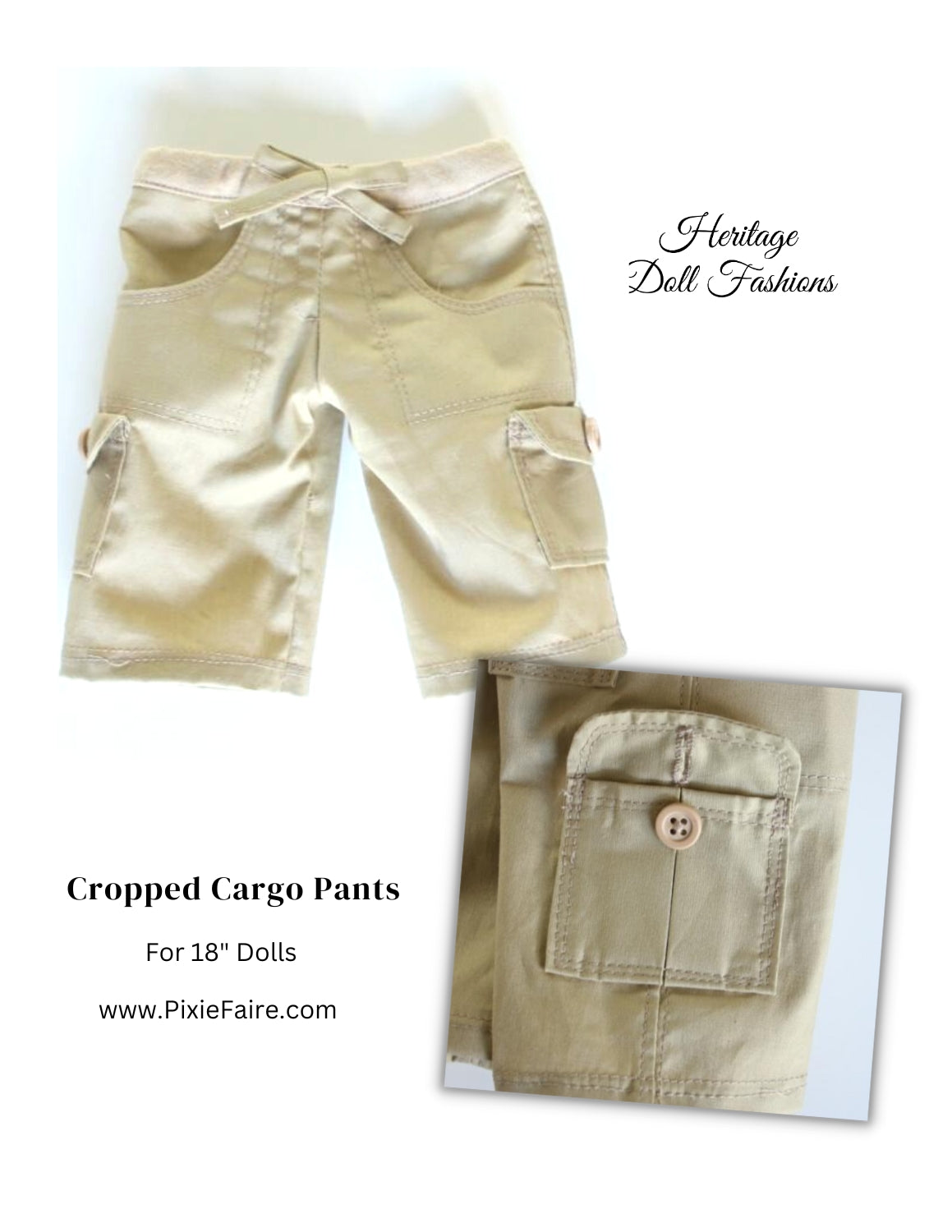 Cropped Cargo Pants 18 inch Doll Clothes Pattern PDF Download