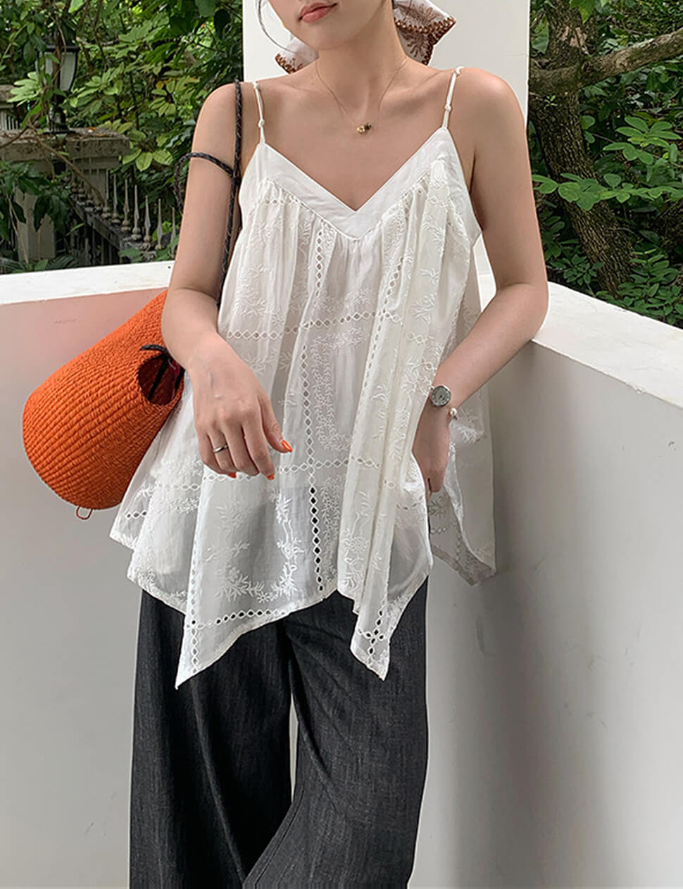 White Lace Scarf Top