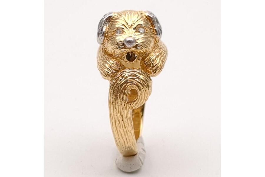 犬モチーフリング：K18×Pt900＆メレダイヤの魅力 #入荷しました