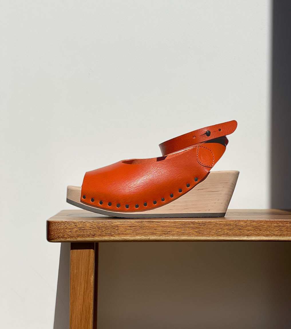 Wooden wedge clogs Trippen Orinoco f orange leather