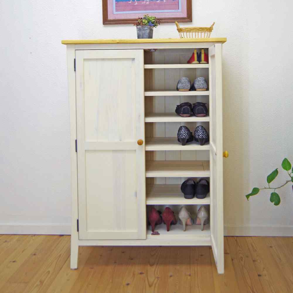 フレンチカントリーシューズボックス｜下駄箱｜木製取手｜MW色