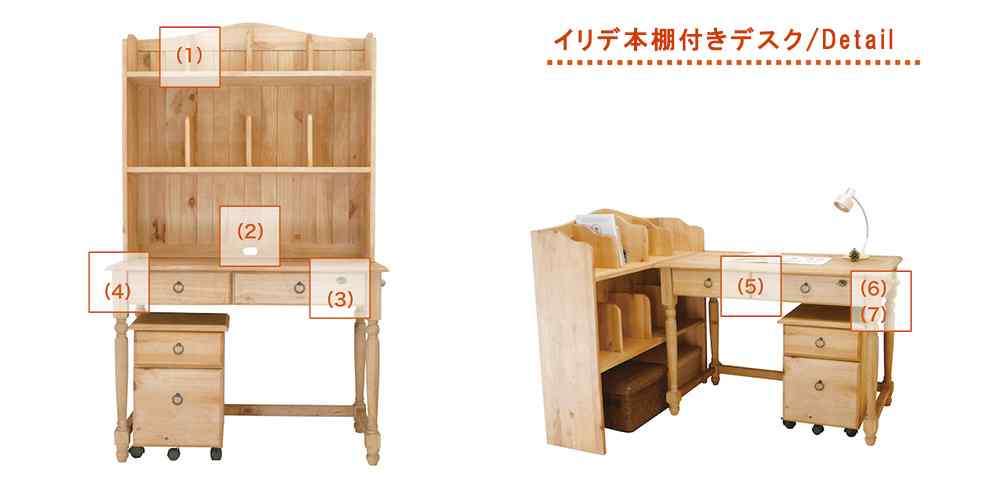 カントリーデスク｜上置き本棚付カントリー学習机｜リング取手