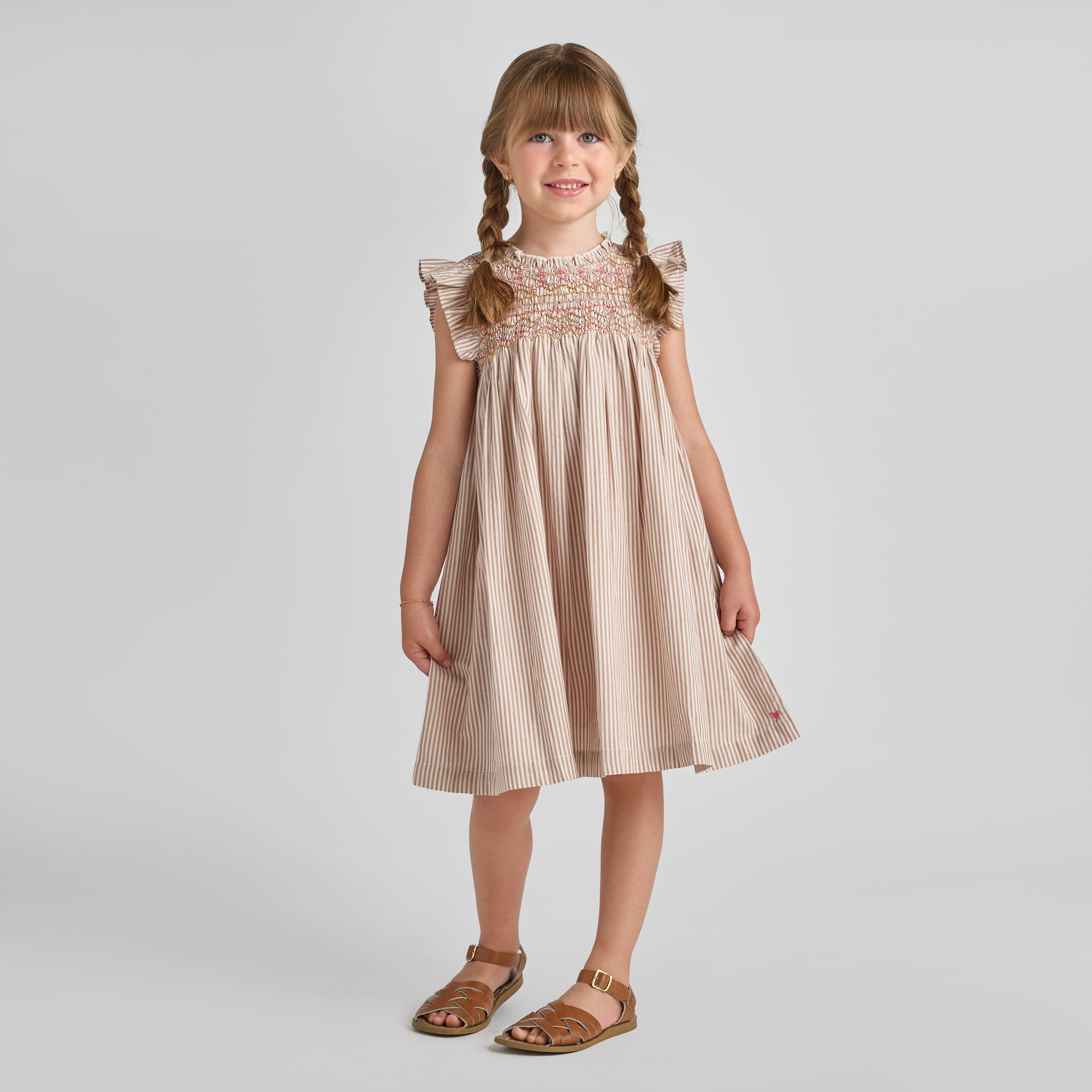 Girls Stevie Dress - Tawny Brown Stripe – Pink Chicken