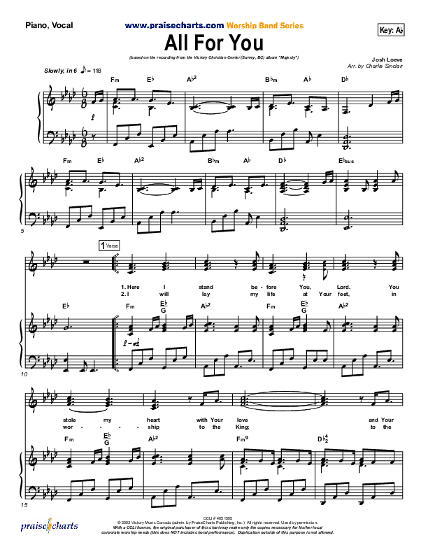 All For You Sheet Music PDF (VCC Live / Relate Church) - PraiseCharts
