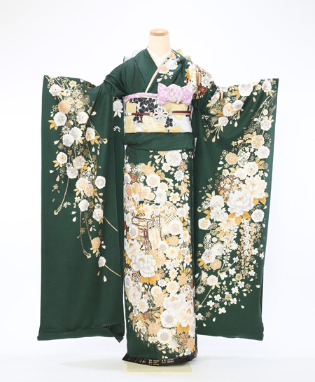 濃い緑の少し大人な感じのお振袖です - 振袖と写真スタジオ