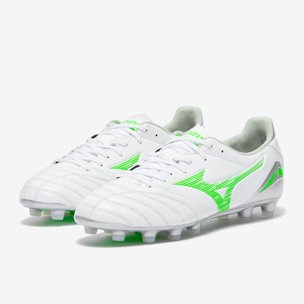 Mizuno Morelia Neo IV Pro Firm Ground - White/Neon Green/Cool Gray