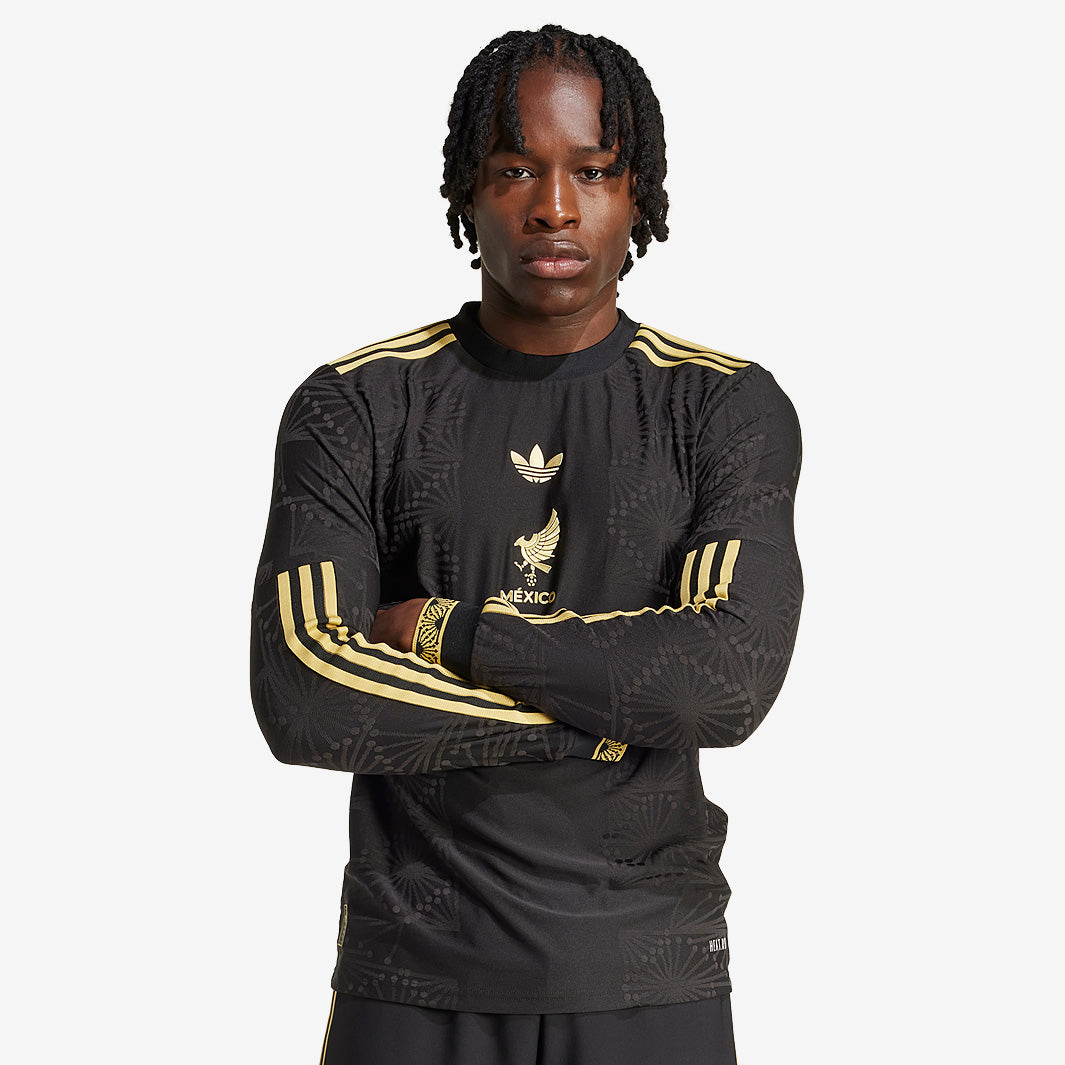 adidas Originals Mexico 2025 Gold LS Jersey - Black - Mens Replica