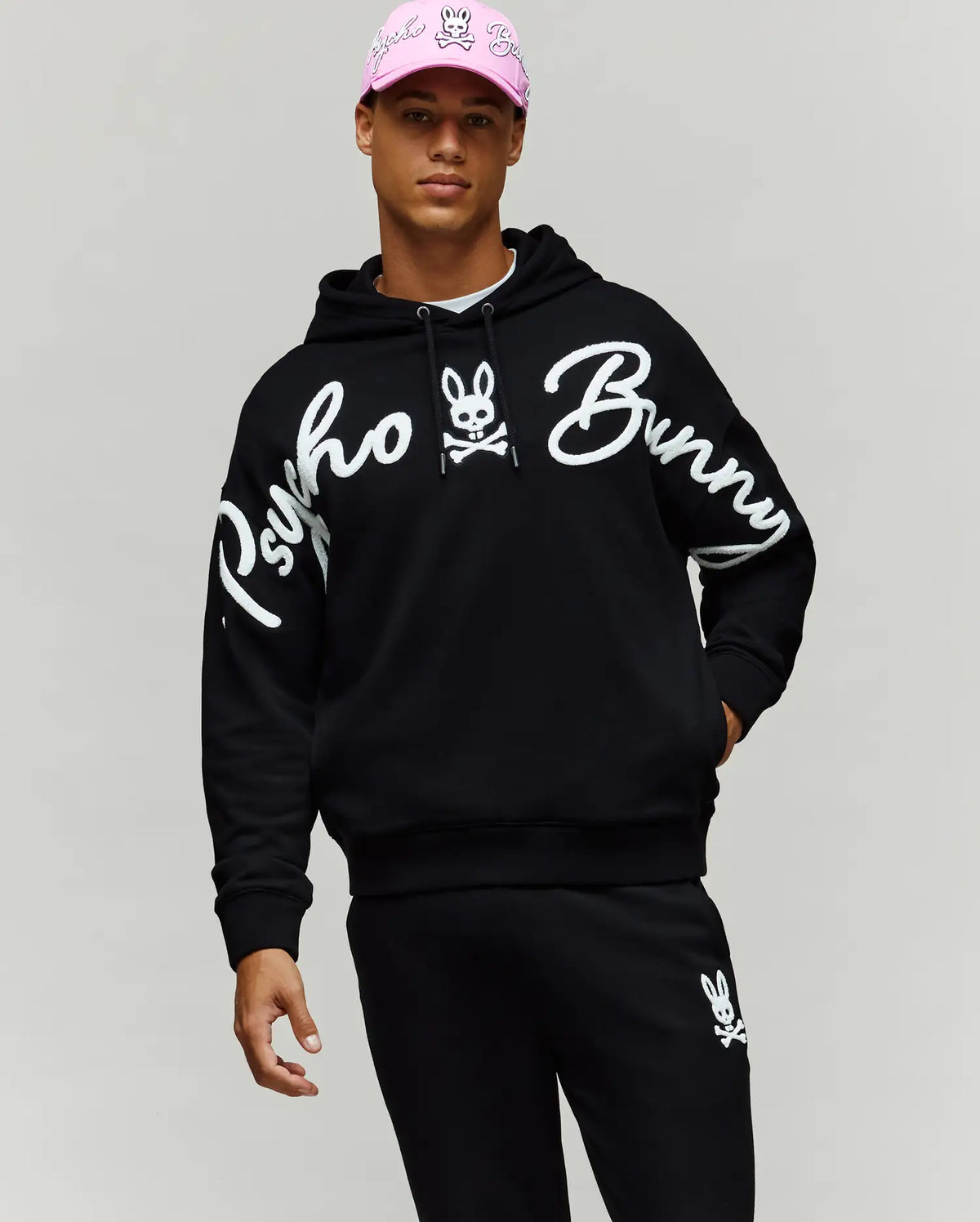 Men's Tate Chenille Embroidered Hoodie in Black | Psycho Bunny
