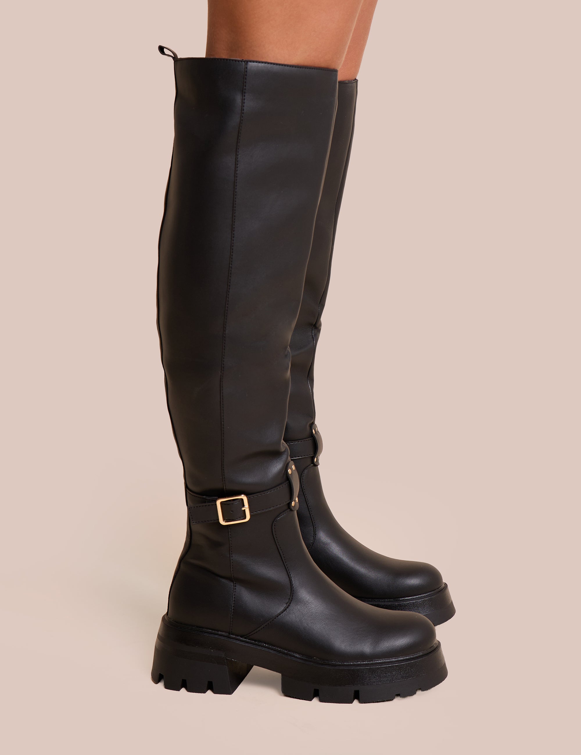 Zelda Black Pocket and Zip Detail Over the Knee Boots | Public Desire