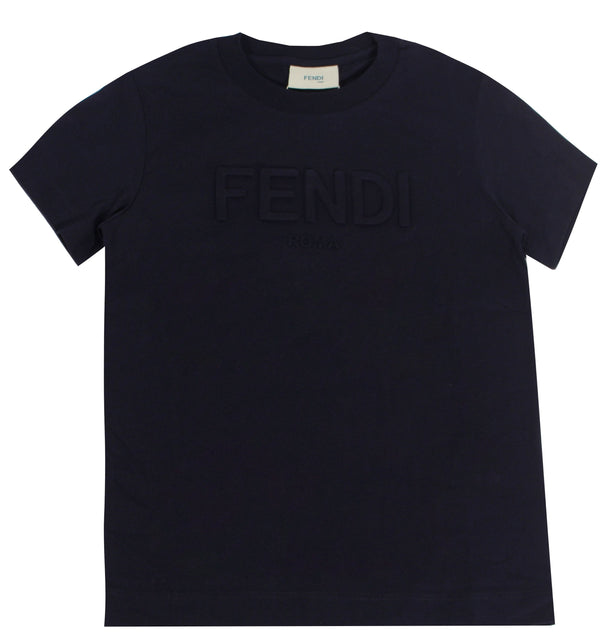 Kids Short Sleeve Tee with Fendi Text Logo - Navy - PureAtlanta.com