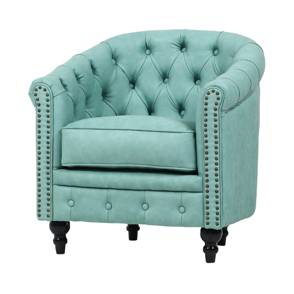 ミントグリーンPUレザーチェスターフィールドラウンジシングルソファ