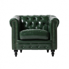 グリーンPUレザーコンパクトチェスターフィールド2シーターソファ