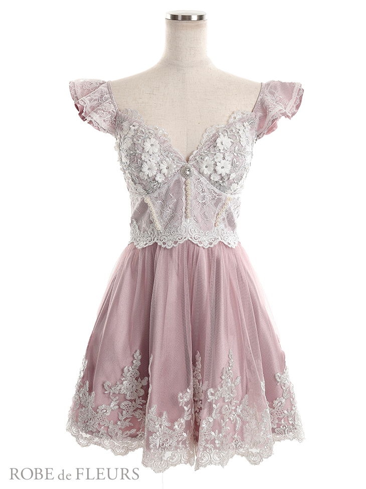 XS～Lサイズあり】Flower pearl feminine dress(fm2381)