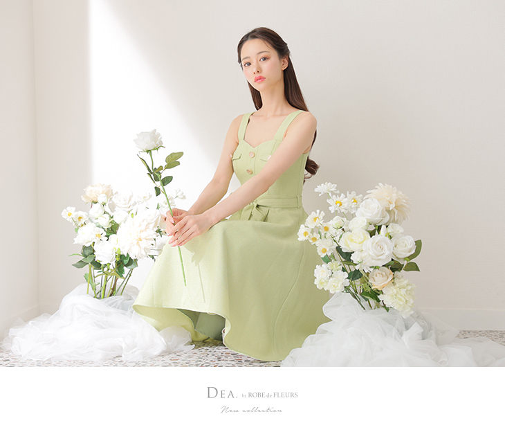 Lサイズあり】サマーツイードフレアキャバドレス【ベルト付き】(DE3125)