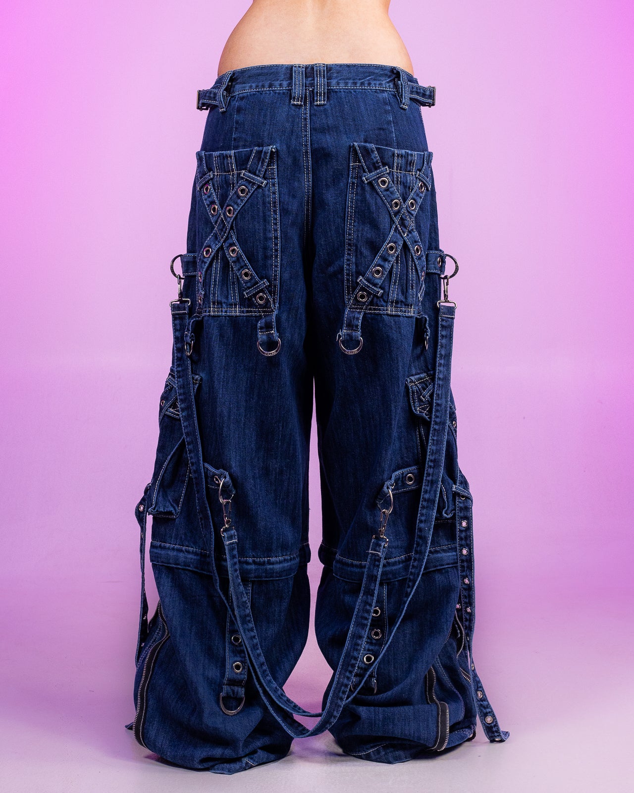 Tripp NYC Blue Denim X-Strap Pants for Unique Style – Rave Wonderland