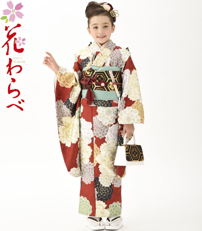 七五三七歳未使用着物‼️人気赤地暈し⭐︎薔薇金糸刺繍煌びやか際立つ