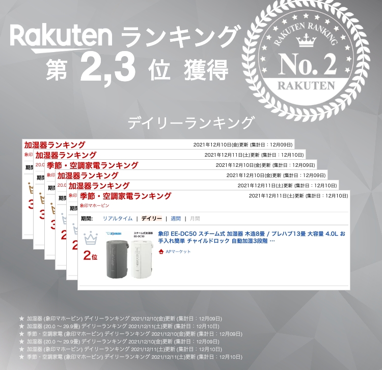 楽天市場】象印 EE-DC50 スチーム式 加湿器 木造8畳 / プレハブ13畳 大