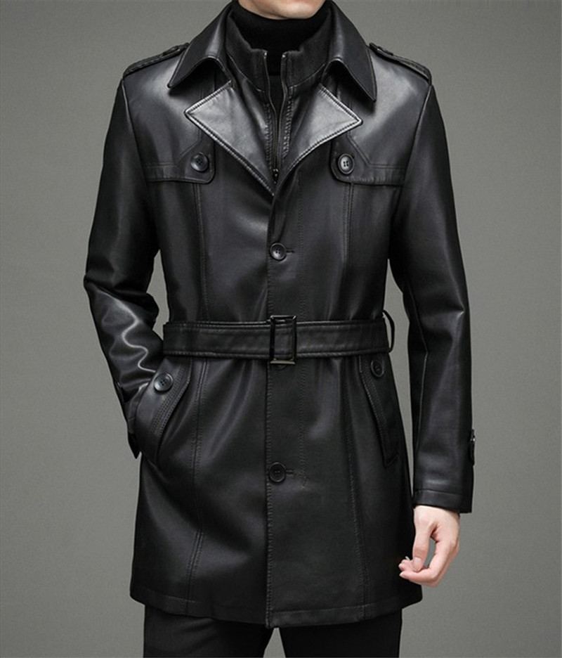 楽天市場】レザーコート トレンチコート ミドル丈 革 ロングコート 革