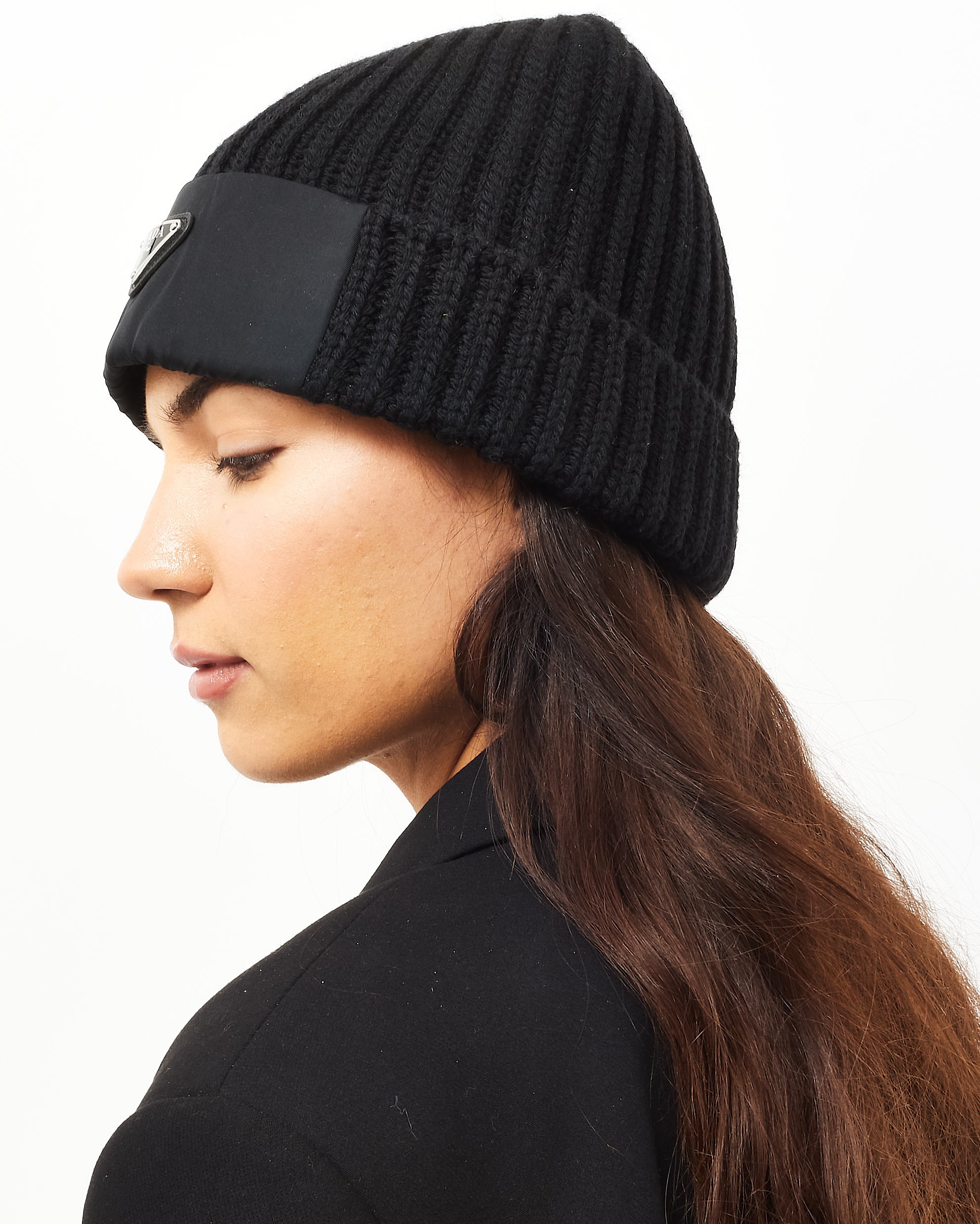 Buy Prada Black Re-Nylon Gabardine and Wool Logo Hat - M