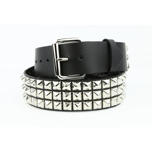 3 Row Pyramid Studded Black Leather Belt – Red Zone